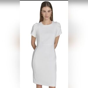 Andrew Marc White Petal Sleeve Sheath Dress